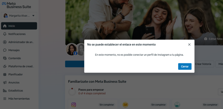 ¿Por qué no puedo enlazar Instagram a meta?