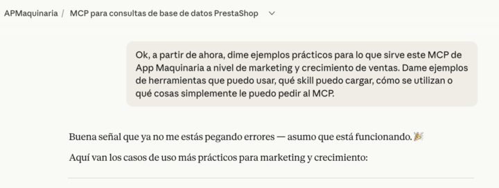 Mi 1er MCP creado por Claude, me chiva cosas de un ecommerce