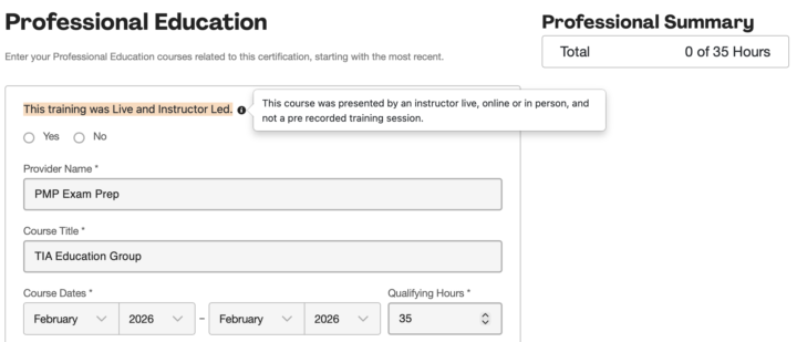 Clarification: PMP Application