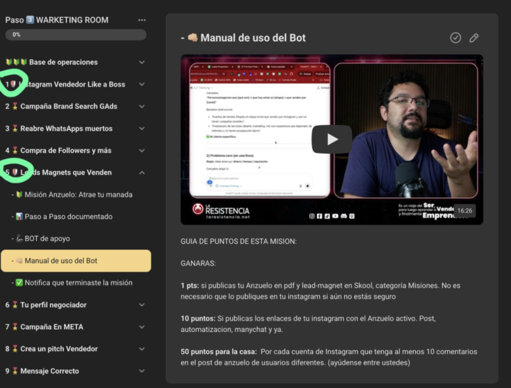 Misión Anzuelo y Brújula lista en Warketing room