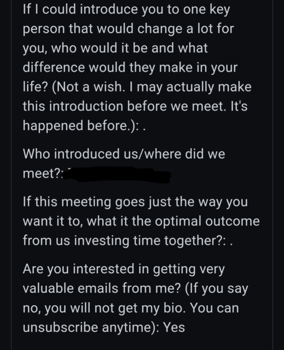 How not to network with me