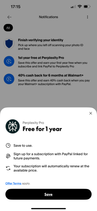 Free Year of Perplexity Pro with PayPal
