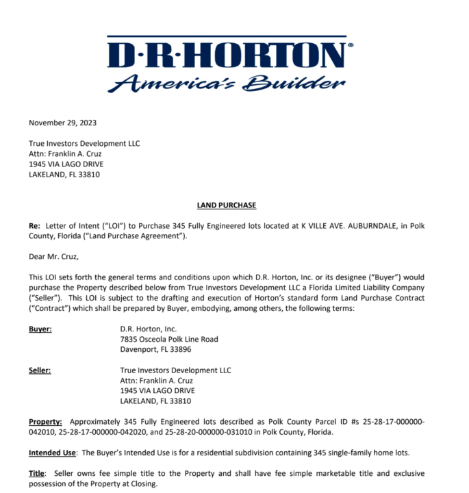 I got a Letter of Intent from the US's biggest homebuilder.