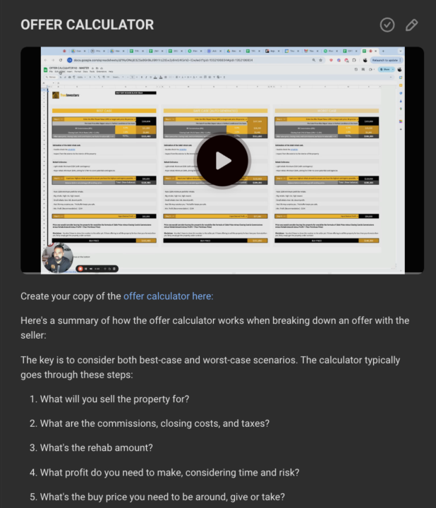**NEWEST TRAINING: - OFFER CALCULATOR -