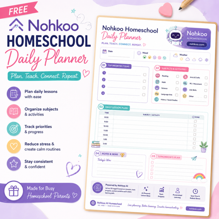 🎁 FREE Nohkoo Homeschool Daily Planner