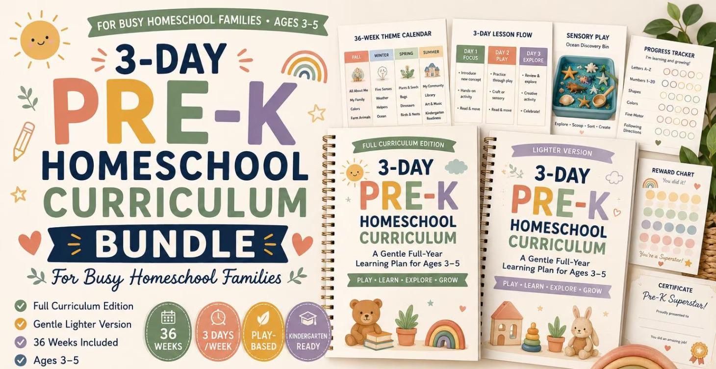 3-Day Pre-K Homeschool Full Year Curriculum Bundle