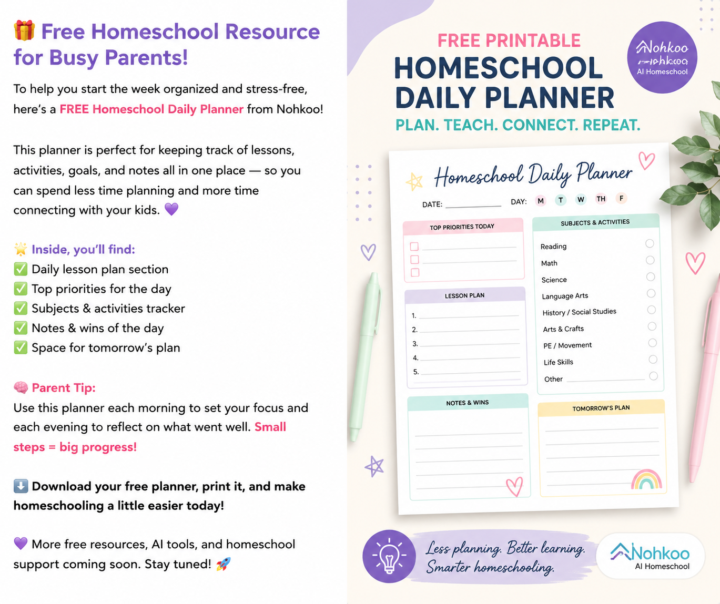 🎁 FREE Homeschool Daily Planner for Busy Parents