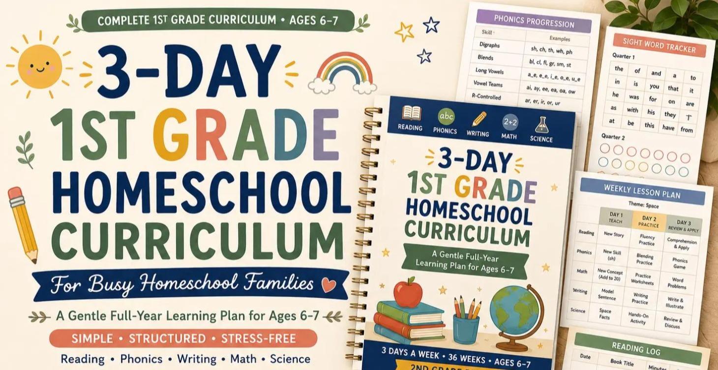 3-Day Full Year 1st Grade Homeschool Curriculum
