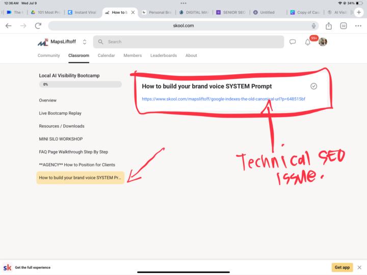 Issue with link in Local AI visibility bootcamp course
