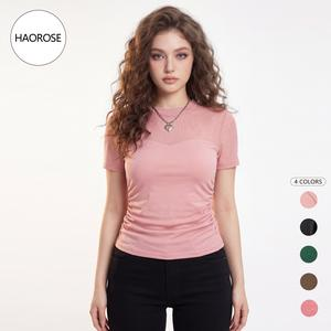 [HAOROSE] Sheer Mesh Short Sleeve Top [14% aff 5% ads]