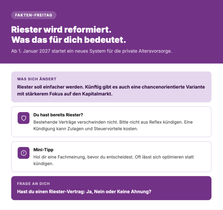 Fakten-Freitag: Riester wird reformiert. Was das für dich bedeutet 🧾💸