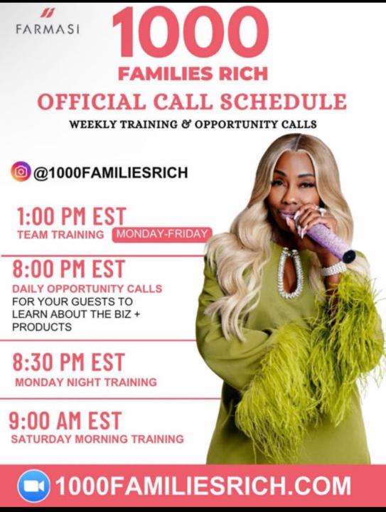 1000FamiliesRich Official Call Schedule 