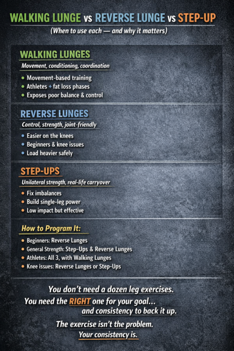 Walking Lunge vs Reverse Lunge vs Step-Up (When to use each — and why it matters)