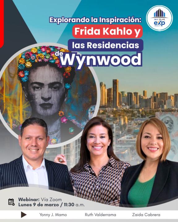 ¡No te pierdas nuestro próximo webinar! 📲💻"Explorando la Inspiración: Frida Kahlo y las Residencias de Wynwood"!