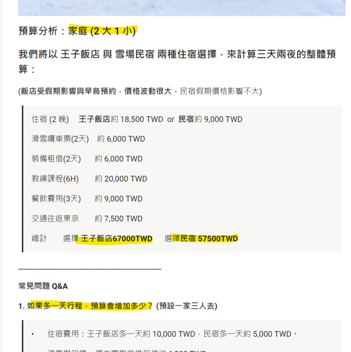 親子滑雪要準備多少預算?