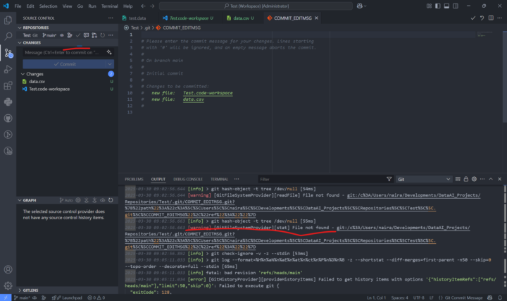 Vscode Code commit hangs- Can anyone help.