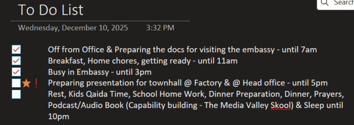 To Do List: 10th Dec 2025 