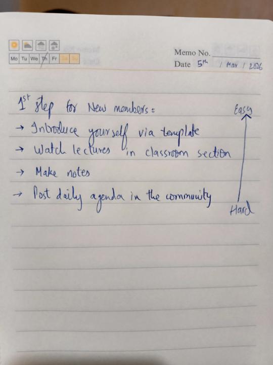 Daily journal Day 1: (Thurs, Mar 5)