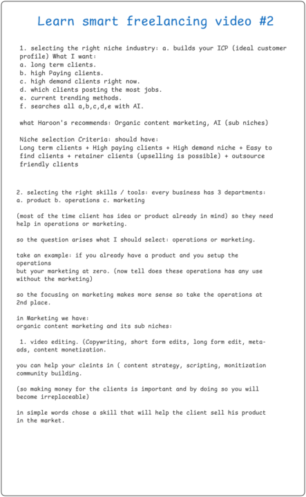 Notes: Learn smart freelancing video #2