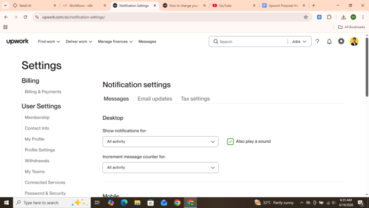 NEED HELP REGARDING UPWORK JOB ALERTS NOTIFICATIONS