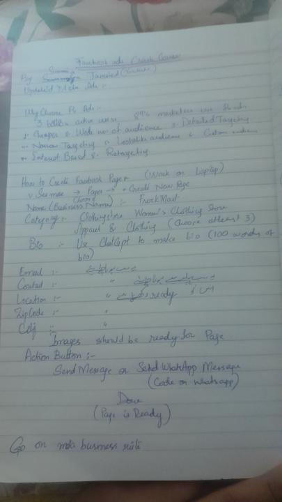 Revision of fb ad course from youtube video