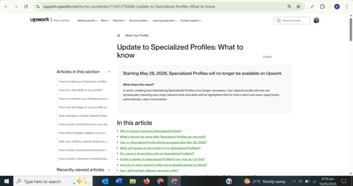 🚨 Upwork Update – Specialized Profiles Ending!