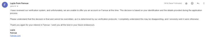 Fanvue terminated my account as soon as I created it.