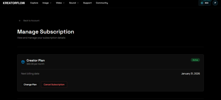 kreator flow cancel subscription issue