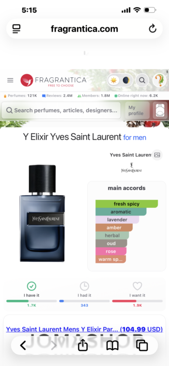SOTD: YSL Y Elixir