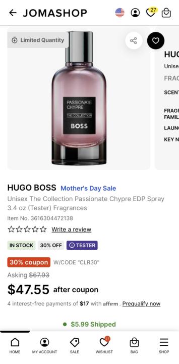 Passionate Chypre Tester now $48 at Jomashop