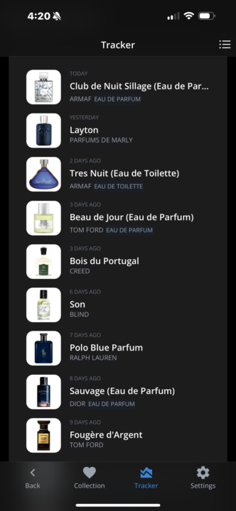 Parfumo App Tracker