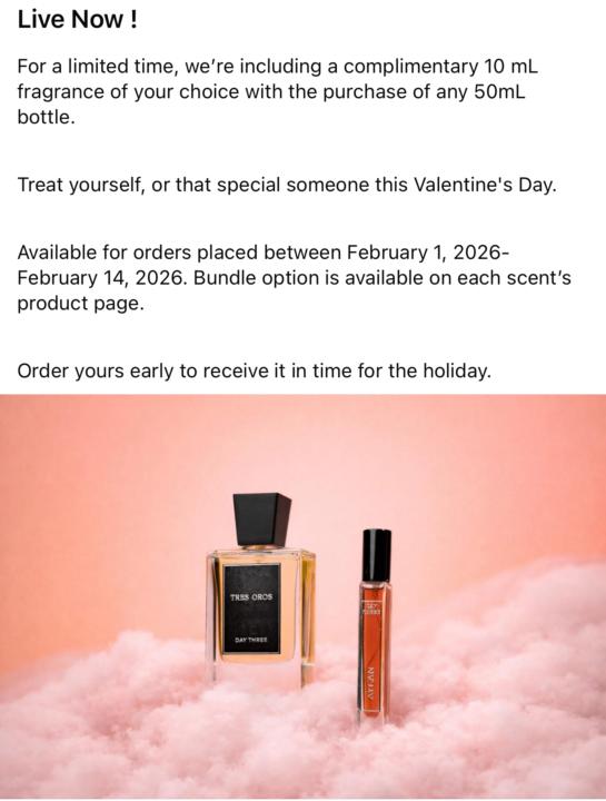 Day Three Valentines Sale: Free 10ml w/ 50ml Purchase