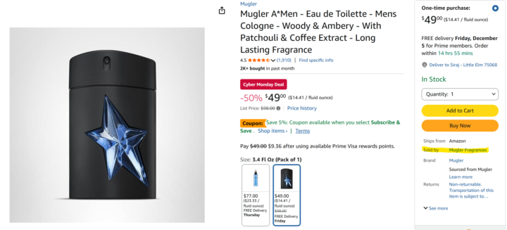 Mugler Fragrances for men at 50% off (Amazon Cyber Monday Deal)