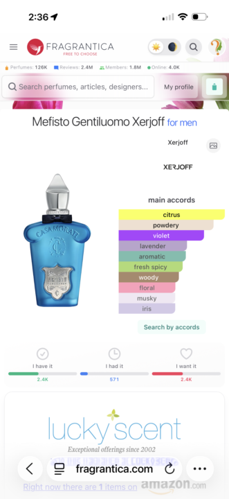 Anyone have any experience with  Xerjoff Men's Casamorati Mefisto Gentiluomo?