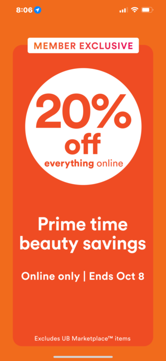 Ulta 20 percent off til tomorrow