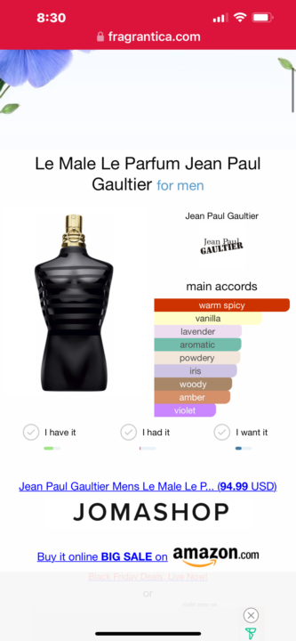 SOTD: JPG Le Male Parfum / Luna Rossa Black