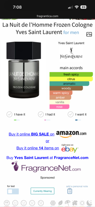 La Nuit de L’Homme Frozen Cologne