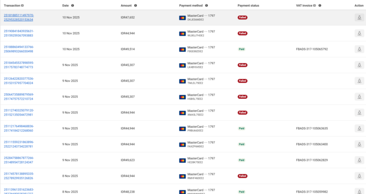 Payment kept failing and Successing