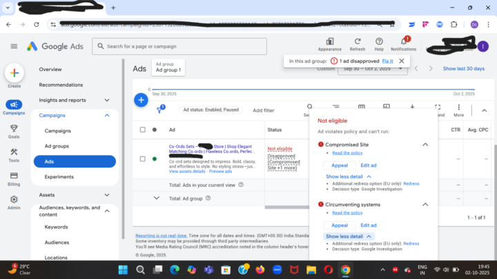 Urgent! Help Needed ! Google Ads Disapproval 