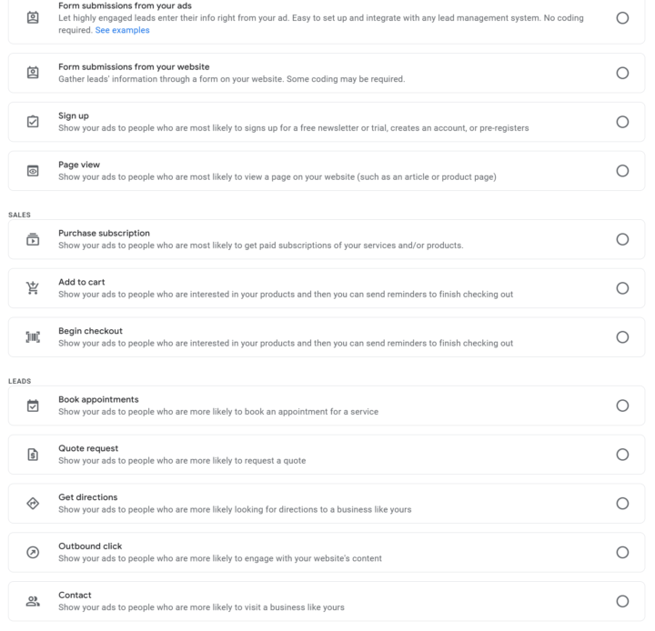 Conversion goals for campaign performance optimisation