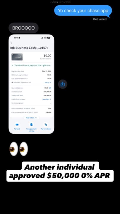 Client approved for $50,000 in business funding 0% APR