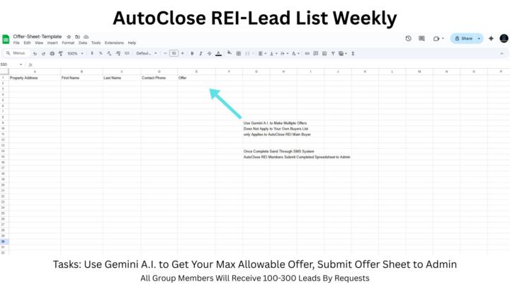 Offer Sheet Template: Weekly Leads and Tasks