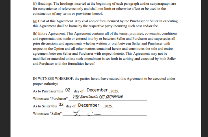 Option Contract Signed: 12/02/2025-MP3 Recording Available