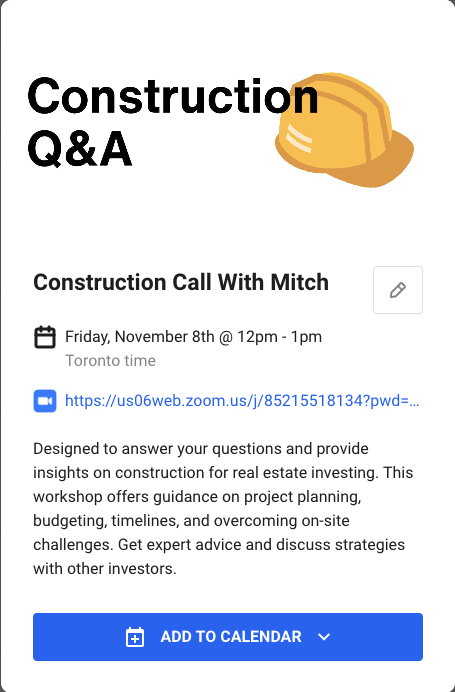 Next Construction Call Friday Nov. 22