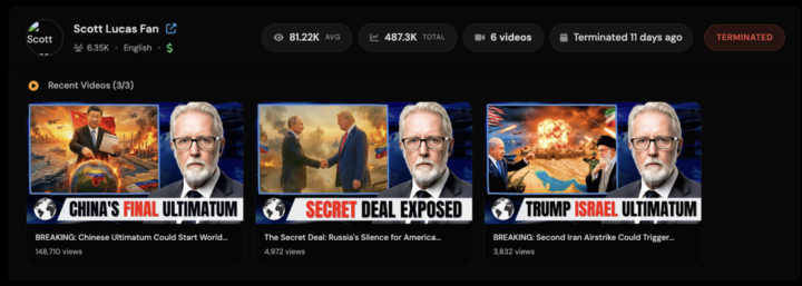 Using Fake AVATAR channel got terminated