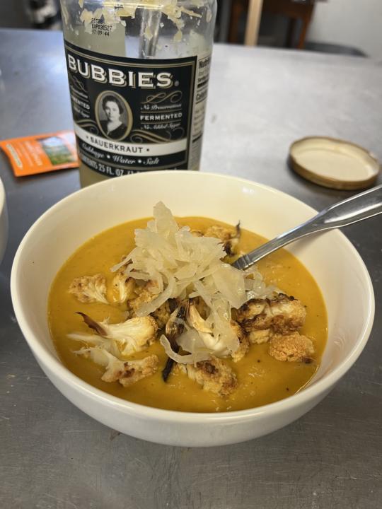 Making grain free bagels this morning to go with curry butternut squash soup topped with roasted cauliflower and sauerkraut. What’s on you morning menu?
