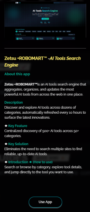 Zetsu +ROBOMART™ -AI Tools Search Engine