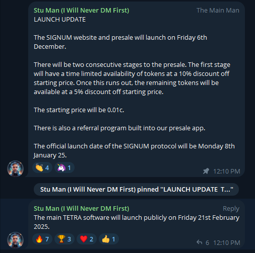 Updates on Tetra and Signum