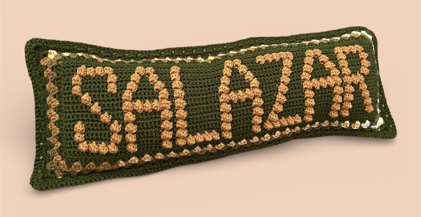 Popcorn Stitch Lettered Pillow