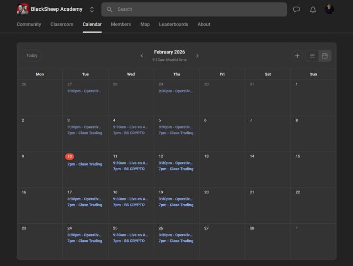 Calendario de Clases de BlackSheep Academy. 